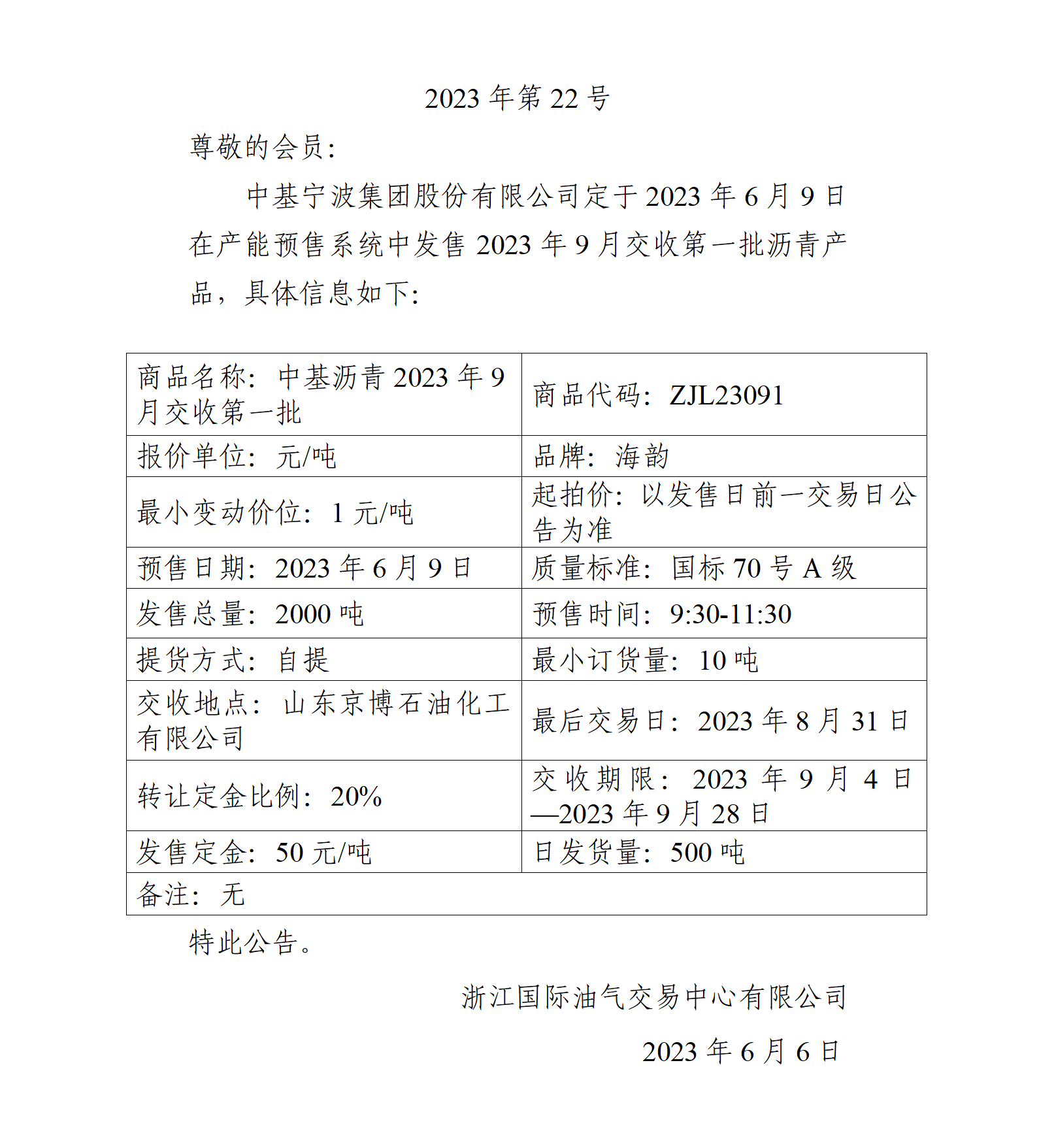 關(guān)于中基寧波集團(tuán)股份有限公司預(yù)售2023年9月交收第一批瀝青產(chǎn)品的公告_01.png