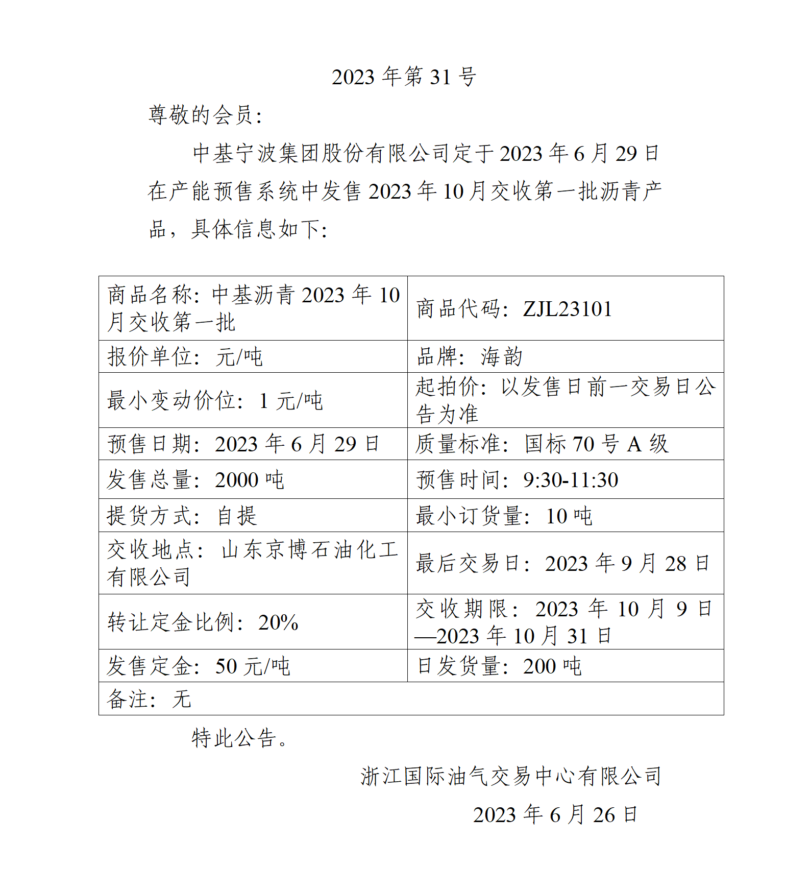 關(guān)于中基寧波集團(tuán)股份有限公司預(yù)售2023年10月交收第一批瀝青產(chǎn)品的公告_01.png