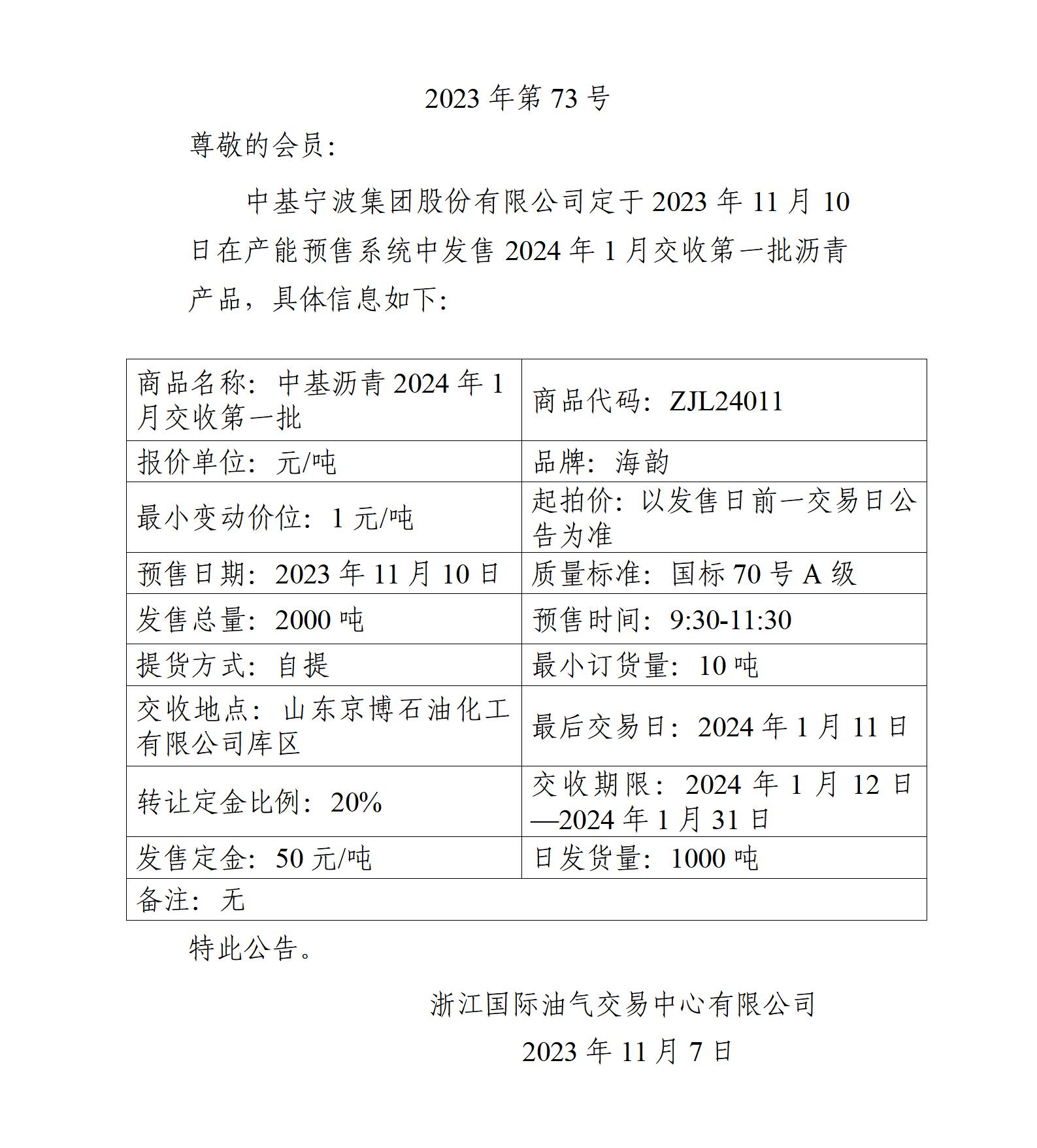 關于中基寧波集團股份有限公司預售2024年1月交收第一批瀝青產(chǎn)品的公告_01.jpg