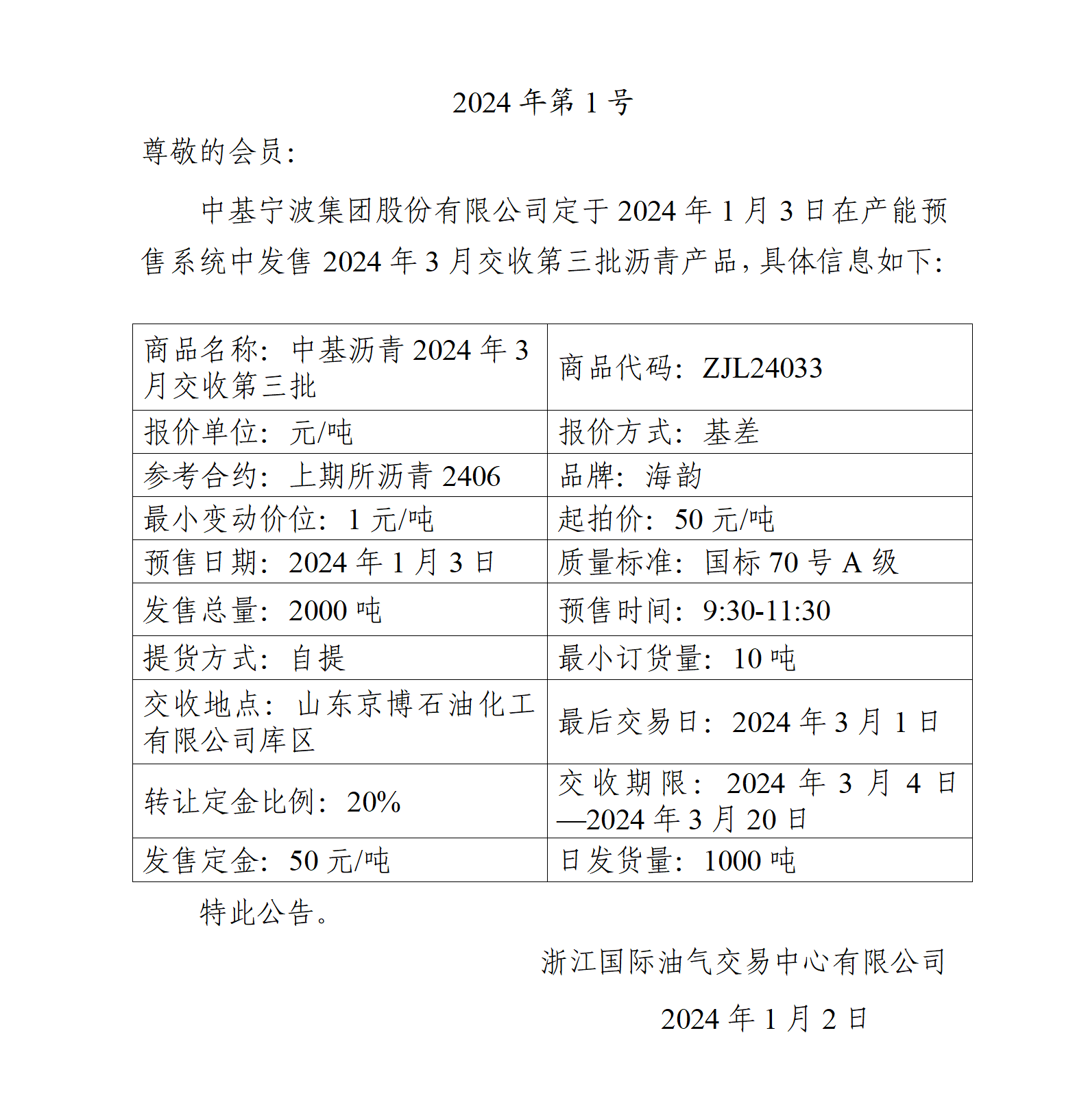 關(guān)于中基寧波集團(tuán)股份有限公司預(yù)售2024年3月交收第三批瀝青產(chǎn)品的公告_01.png